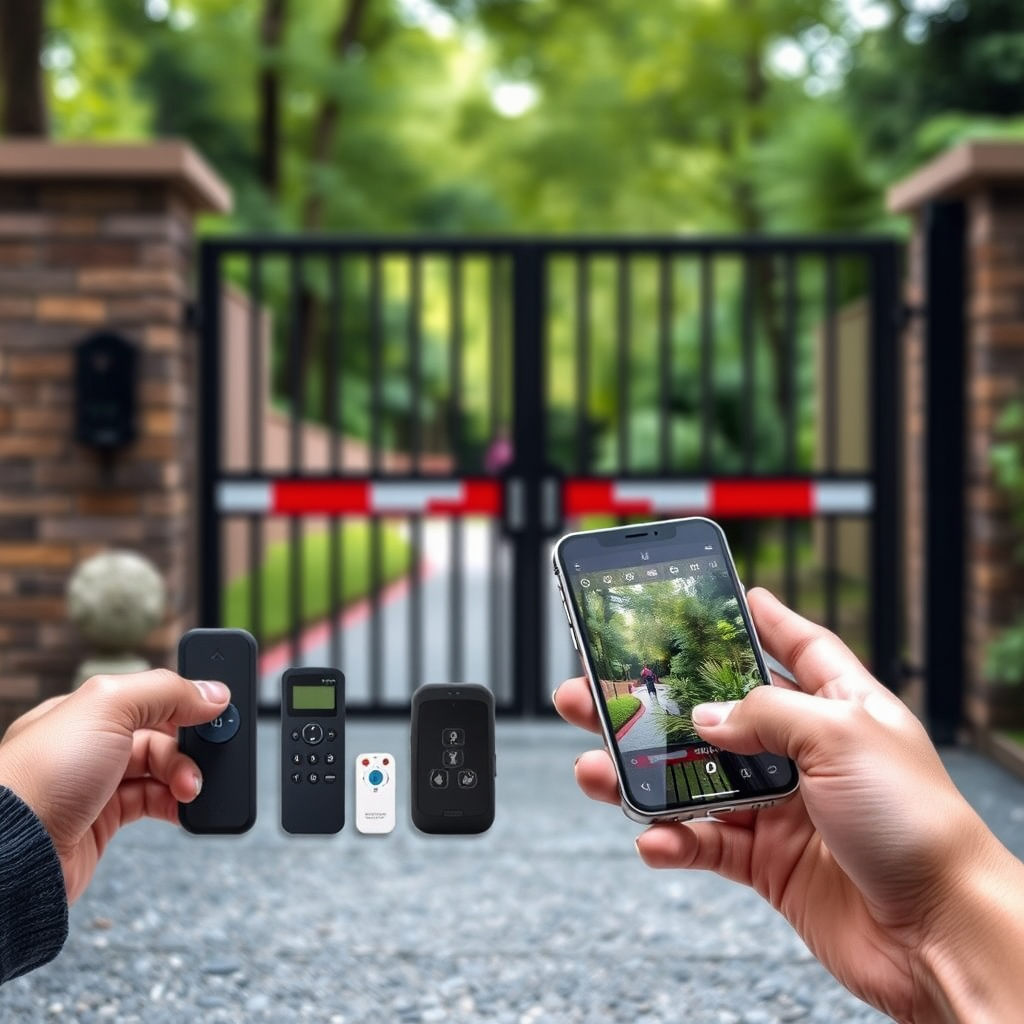 Různé typy dálkových ovladačů pro automatické brány včetně mobilní aplikace